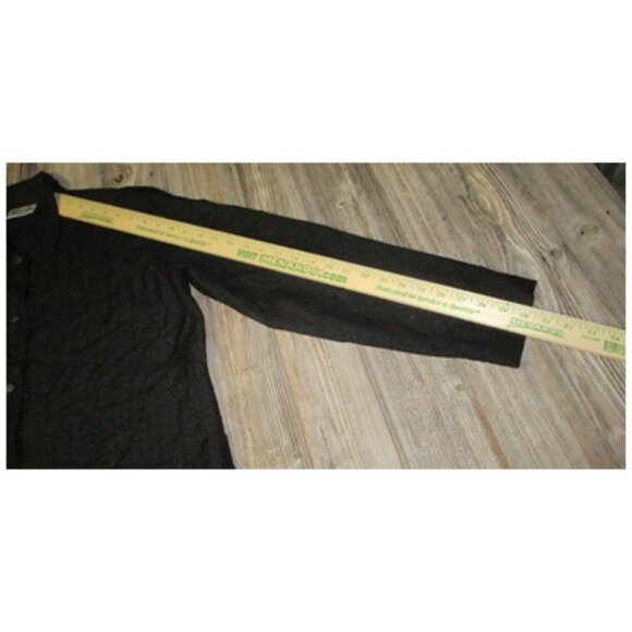 CHICOS Size 2 US Sz L 12 Womens Top Button Down Shirt Black Sheer Print Festival - Picture 6 of 12